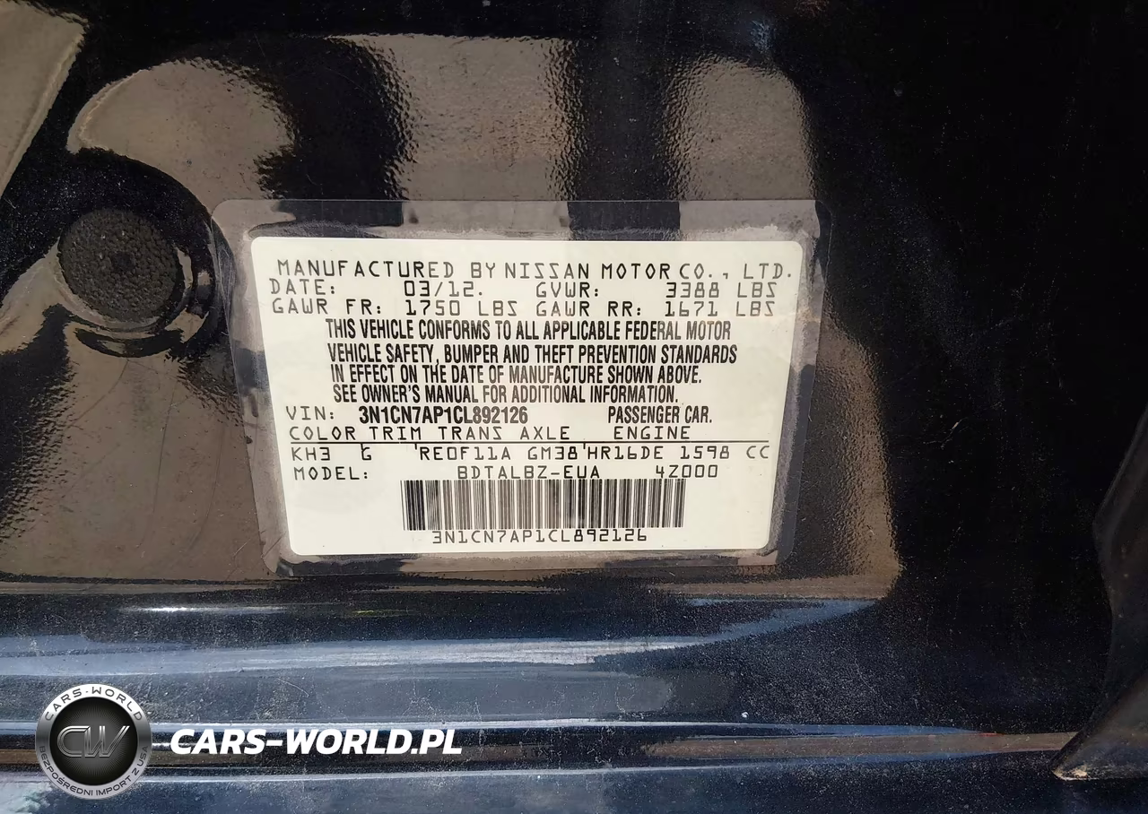 2012 Nissan Versa 1.6 Sv VIN:3N1CN7AP1CL892126 - 9