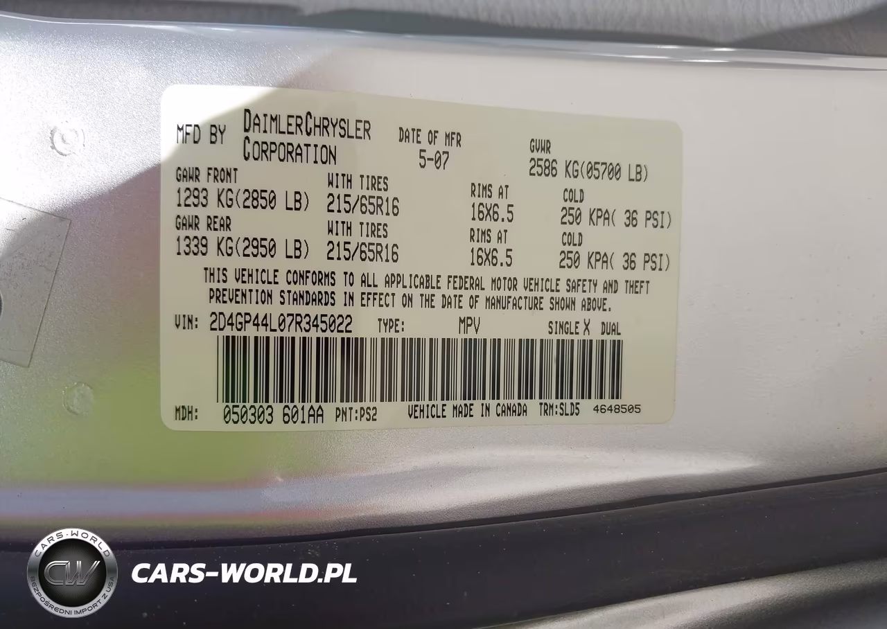 2007 Dodge Grand Caravan Sxt VIN:2D4GP44L07R345022 - 9