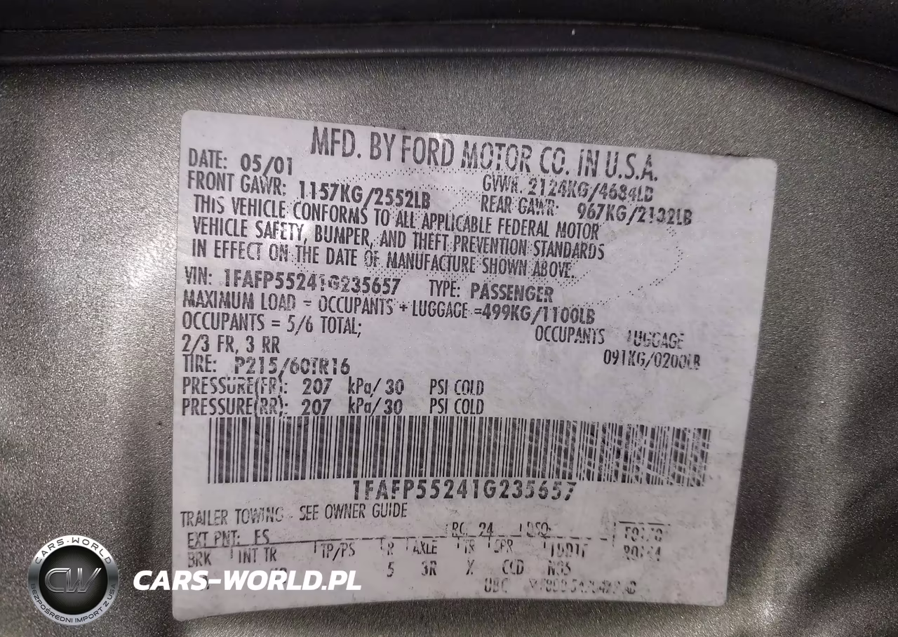 2001 Ford Taurus Ses VIN:1FAFP55241G235657 - 9