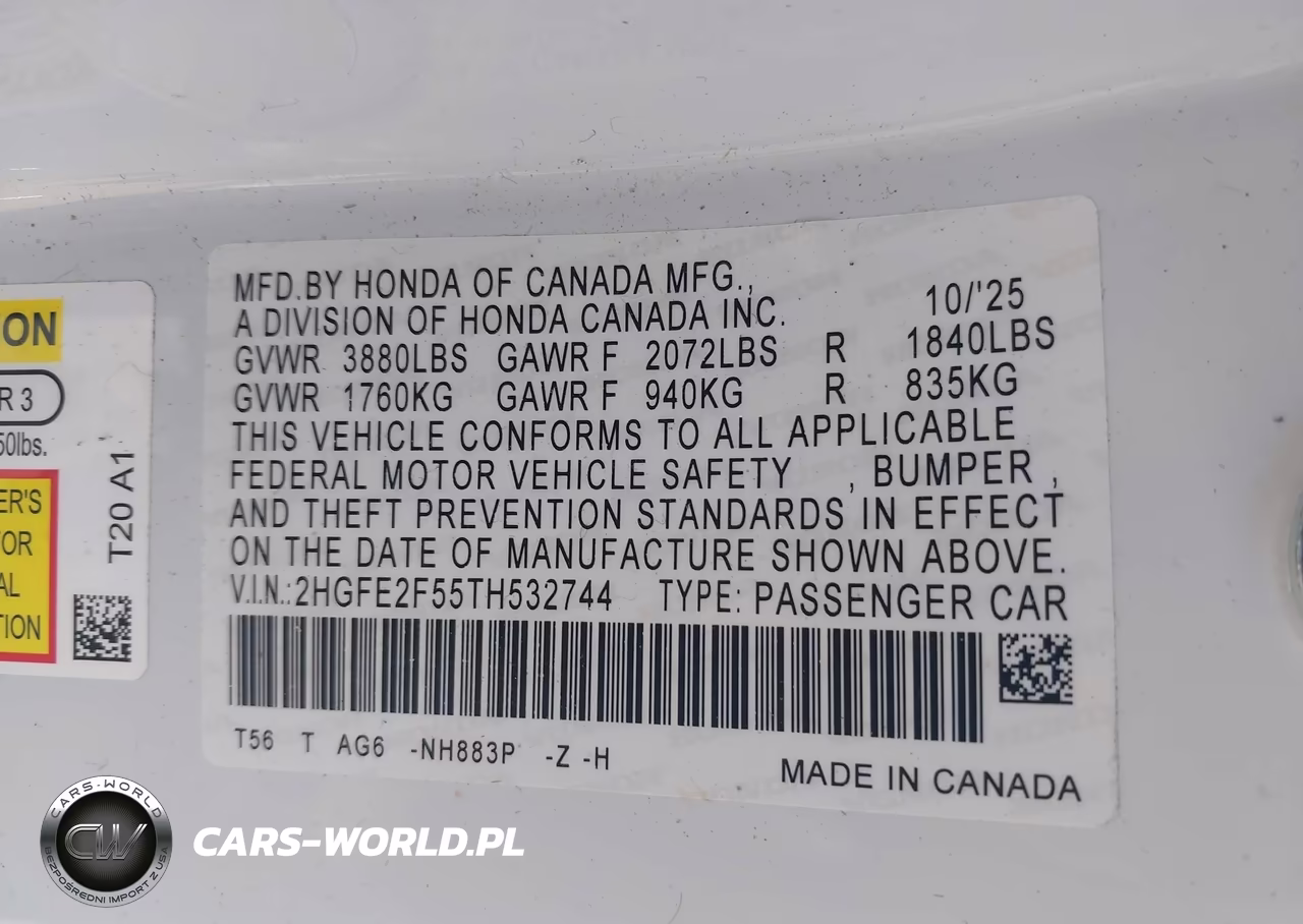 2026 Honda Civic Sport VIN:2HGFE2F55TH532744 - 9