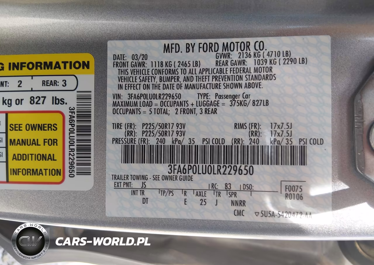 2020 Ford Fusion Hybrid Se VIN:3FA6P0LU0LR229650 - 9