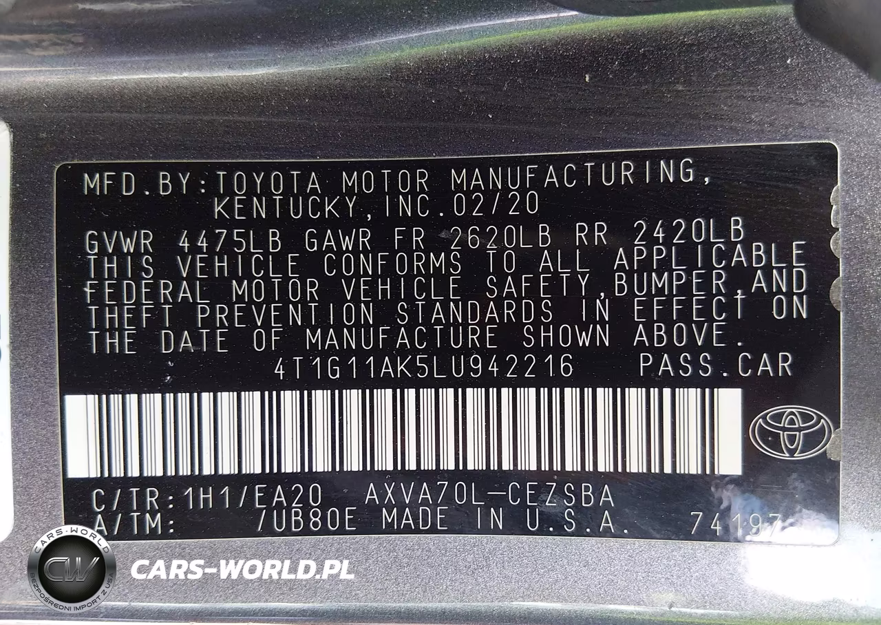2020 Toyota Camry Se VIN:4T1G11AK5LU942216 - 9