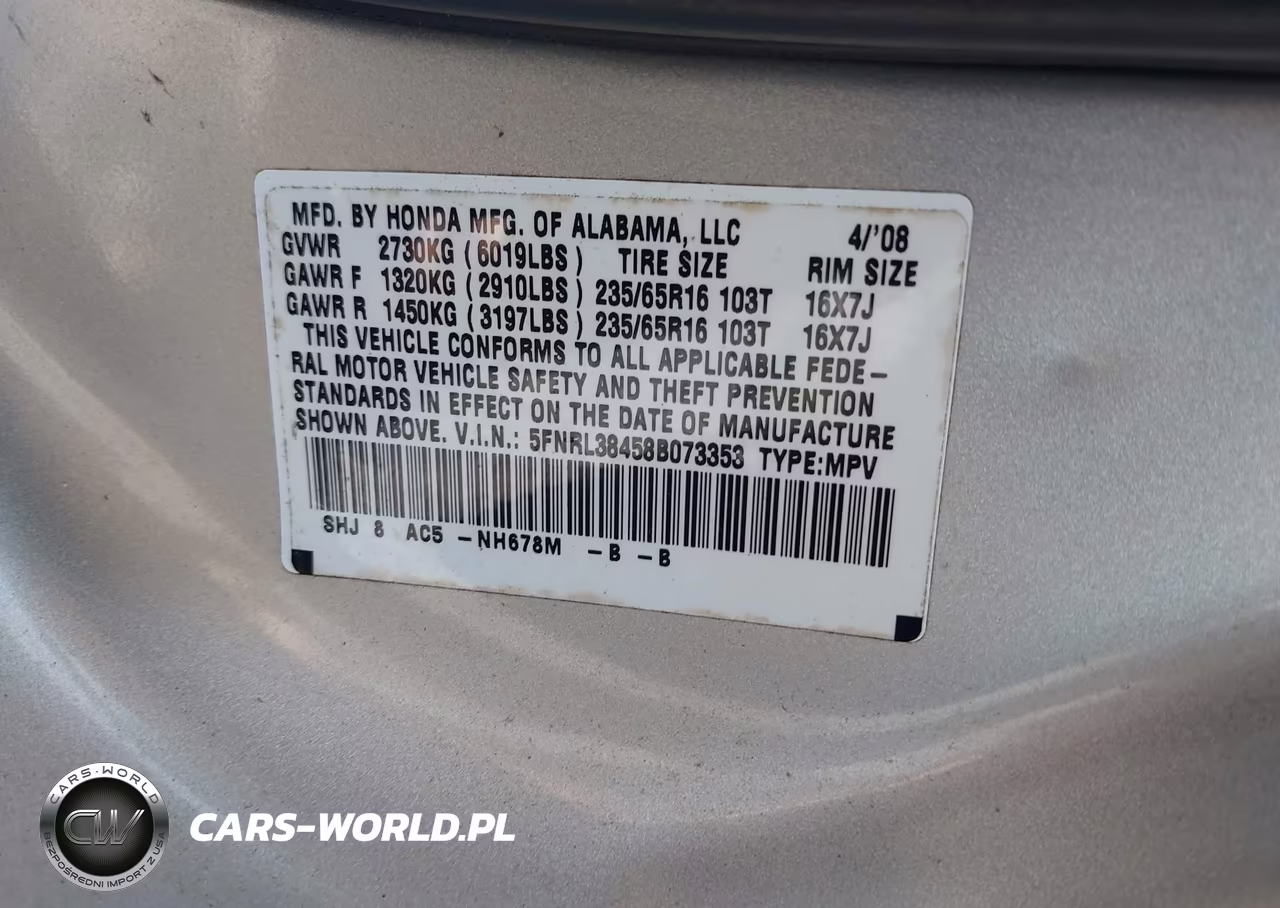 2008 Honda Odyssey Ex VIN:5FNRL38458B073353 - 9