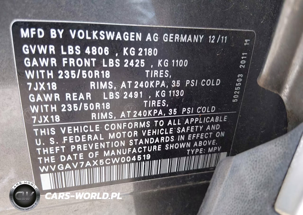 2012 Volkswagen Tiguan Se VIN:WVGAV7AX5CW004519 - 9