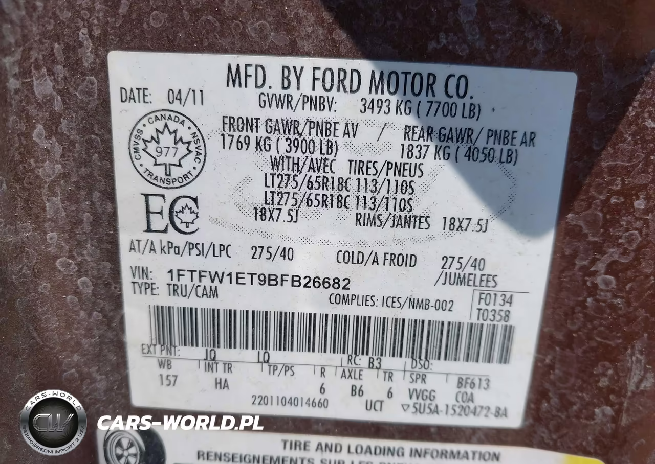 2011 Ford F-150 Fx4-King Ranch-Lariat-Platinum-Xlt VIN:1FTFW1ET9BFB26682 - 9