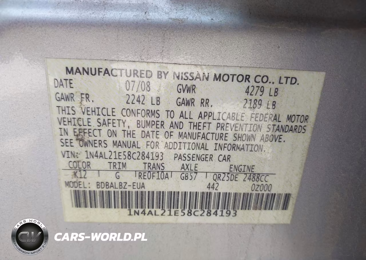 2008 Nissan Altima 2.5 S VIN:1N4AL21E58C284193 - 9