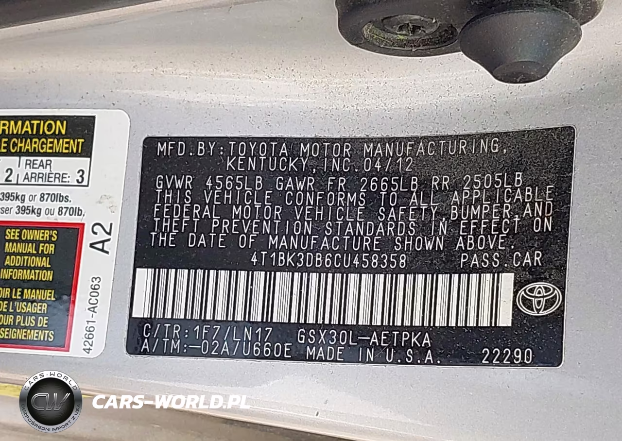 2012 Toyota Avalon Limited VIN:4T1BK3DB6CU458358 - 9