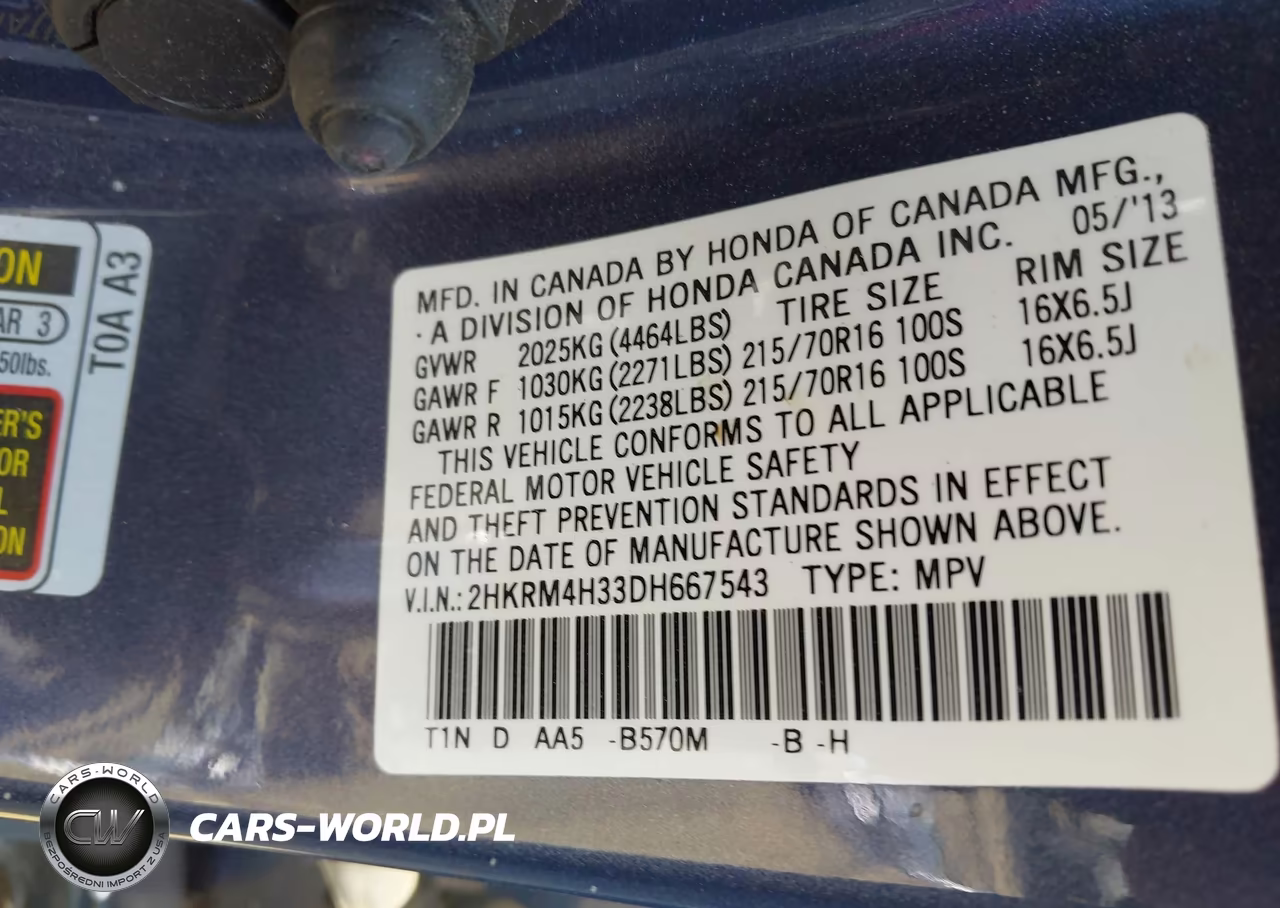 2013 Honda Cr-V Lx VIN:2HKRM4H33DH667543 - 9
