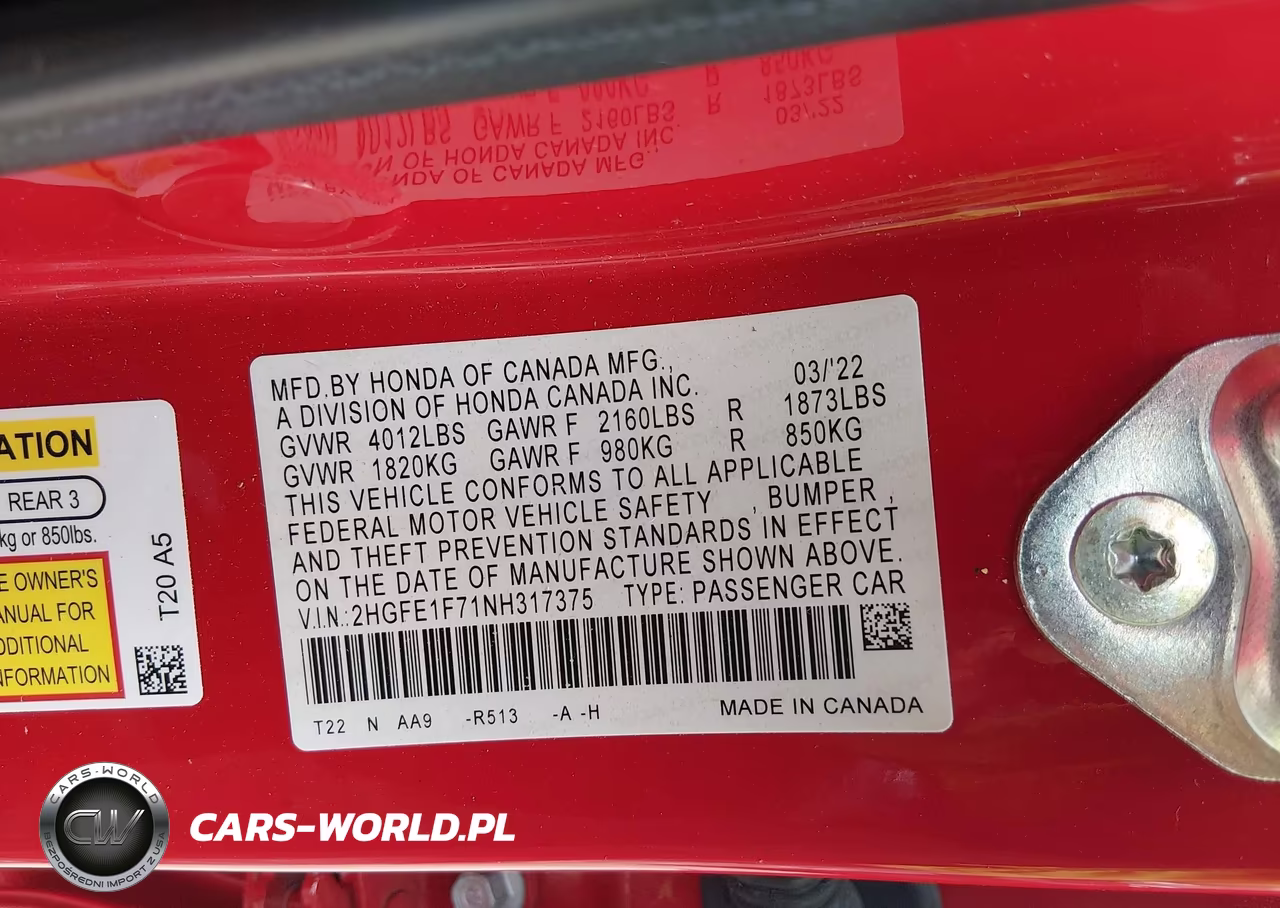 2022 Honda Civic Ex VIN:2HGFE1F71NH317375 - 9