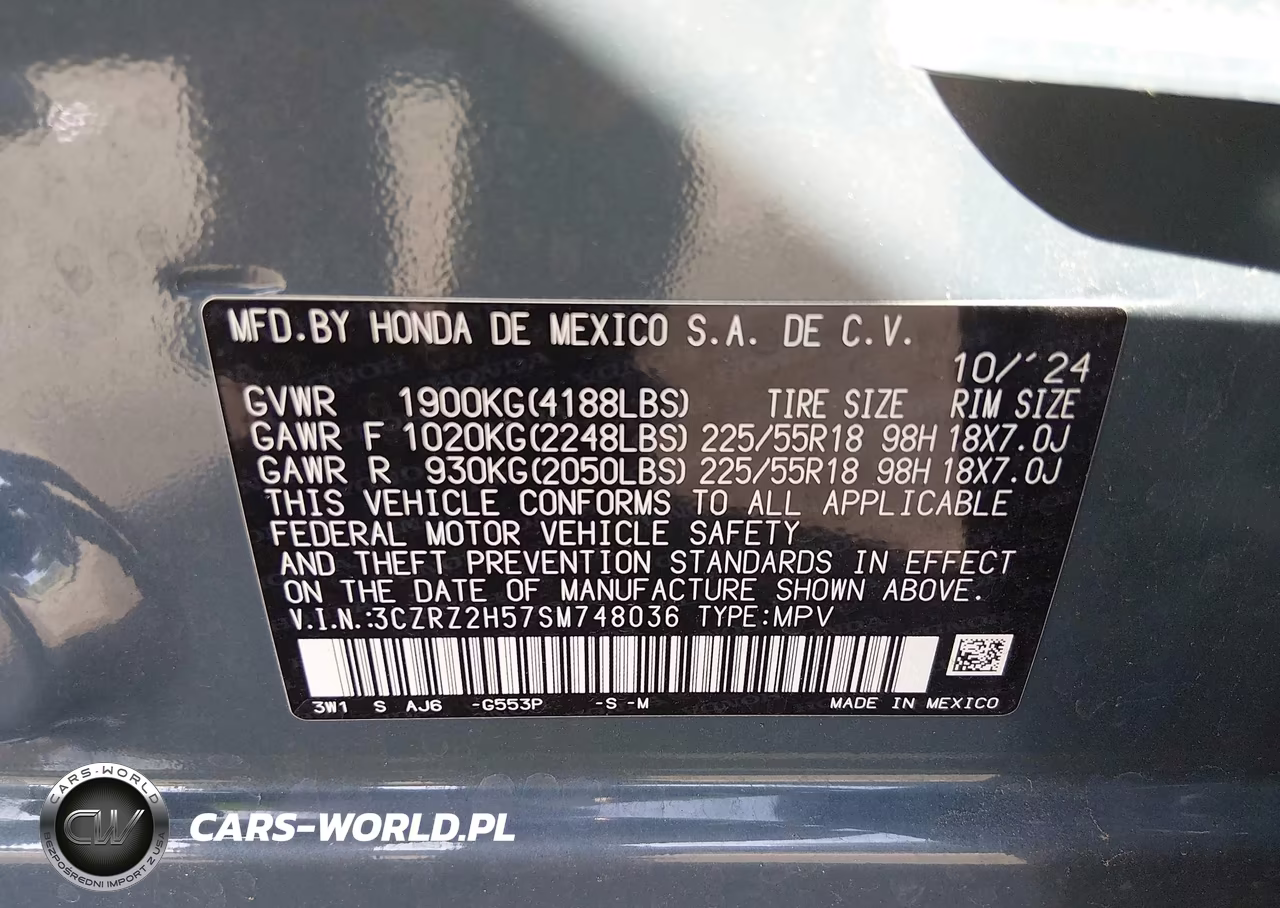 2025 Honda Hr-V Awd Sport VIN:3CZRZ2H57SM748036 - 9