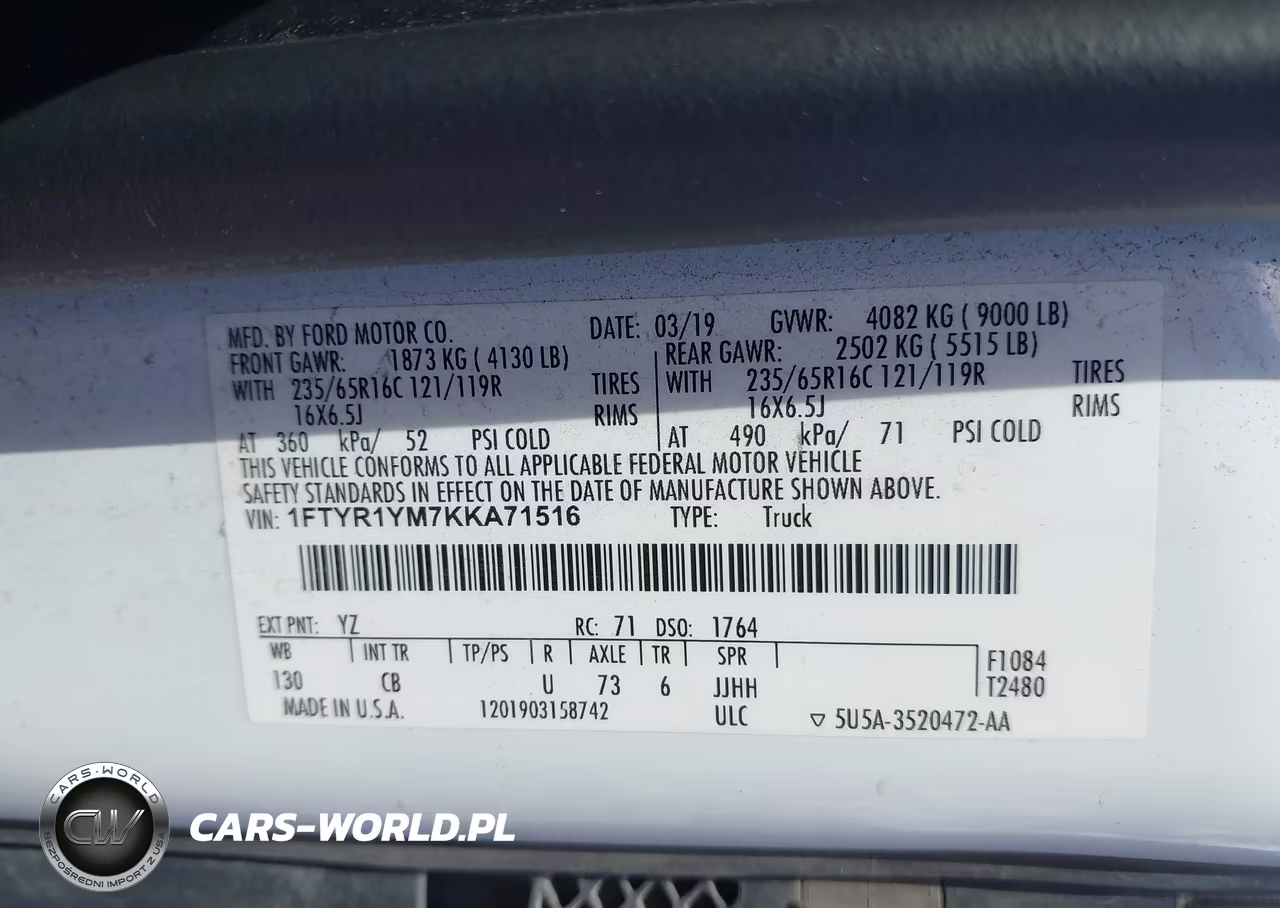 2019 Ford Transit-250 VIN:1FTYR1YM7KKA71516 - 9