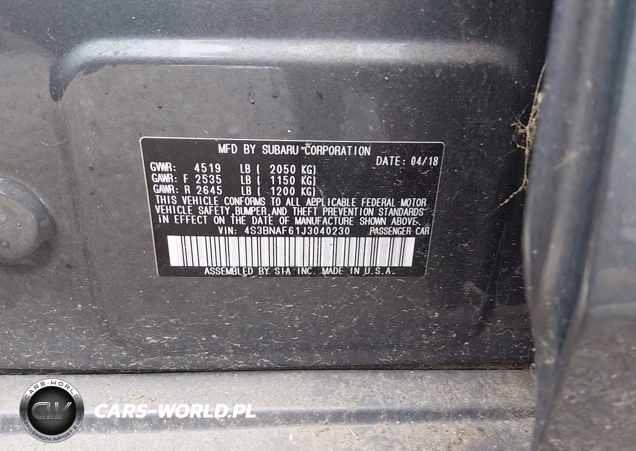 2018 Subaru Legacy 2.5I Premium VIN:4S3BNAF61J3040230 - 9