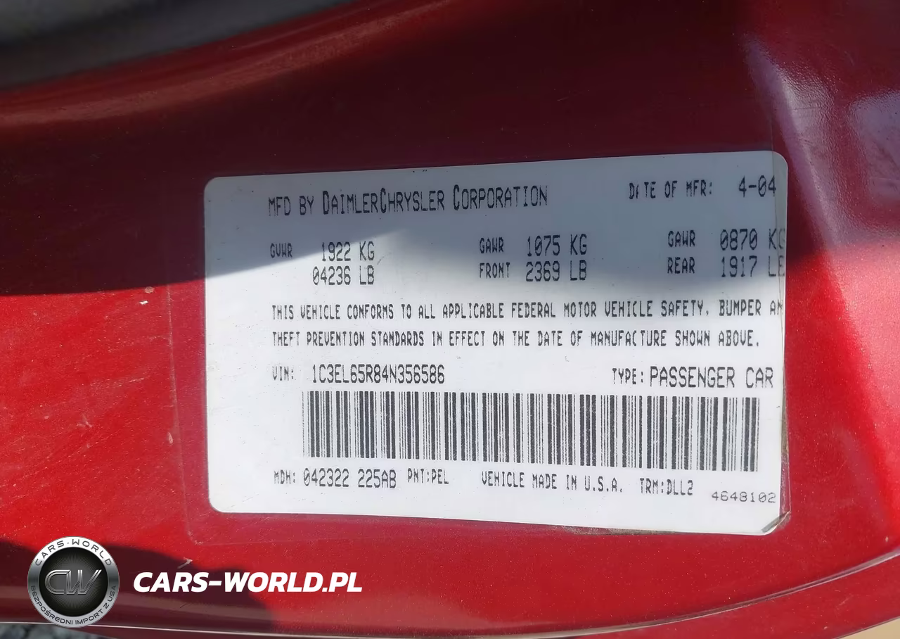 2004 Chrysler Sebring Limited VIN:1C3EL65R84N356586 - 9