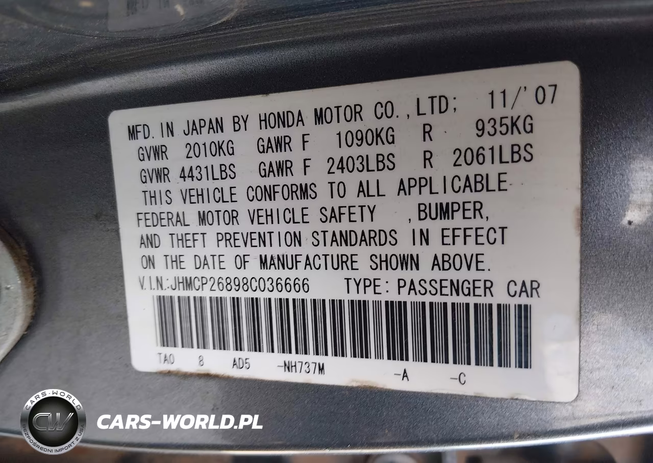 2008 Honda Accord 2.4 Ex-L VIN:JHMCP26898C036666 - 9