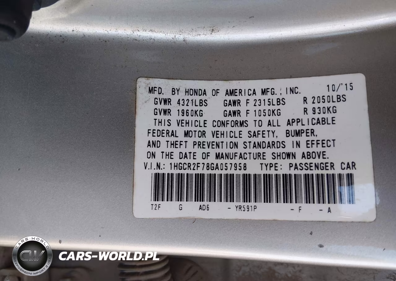 2016 Honda Accord Ex VIN:1HGCR2F78GA057958 - 9