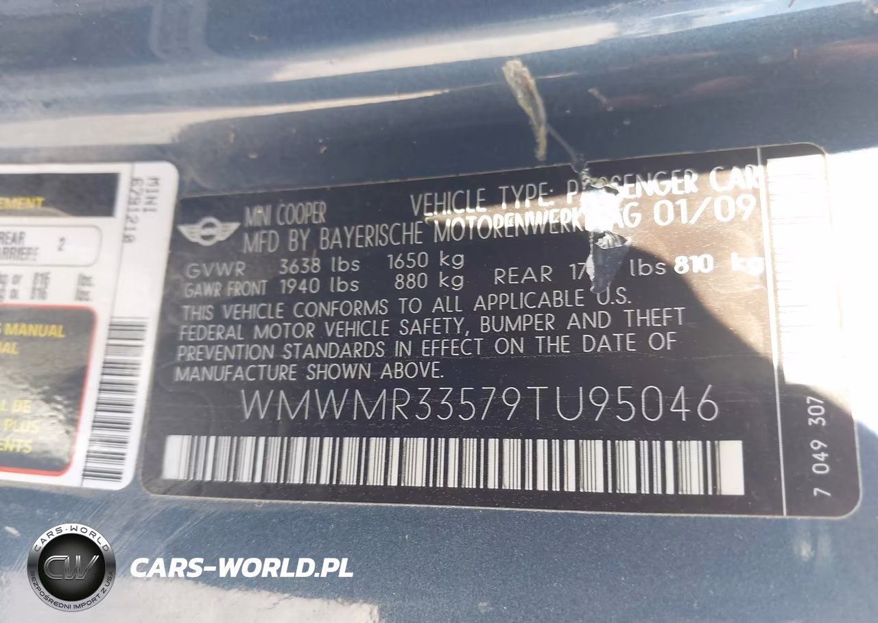 2009 Mini Cooper VIN:WMWMR33579TU95046 - 9