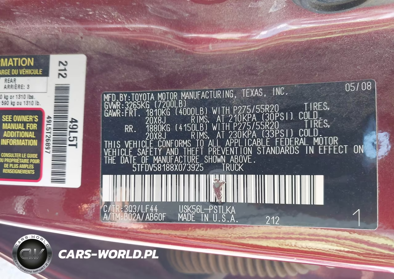 2008 Toyota Tundra Limited 5.7L V8 VIN:5TFDV58188X073925 - 9
