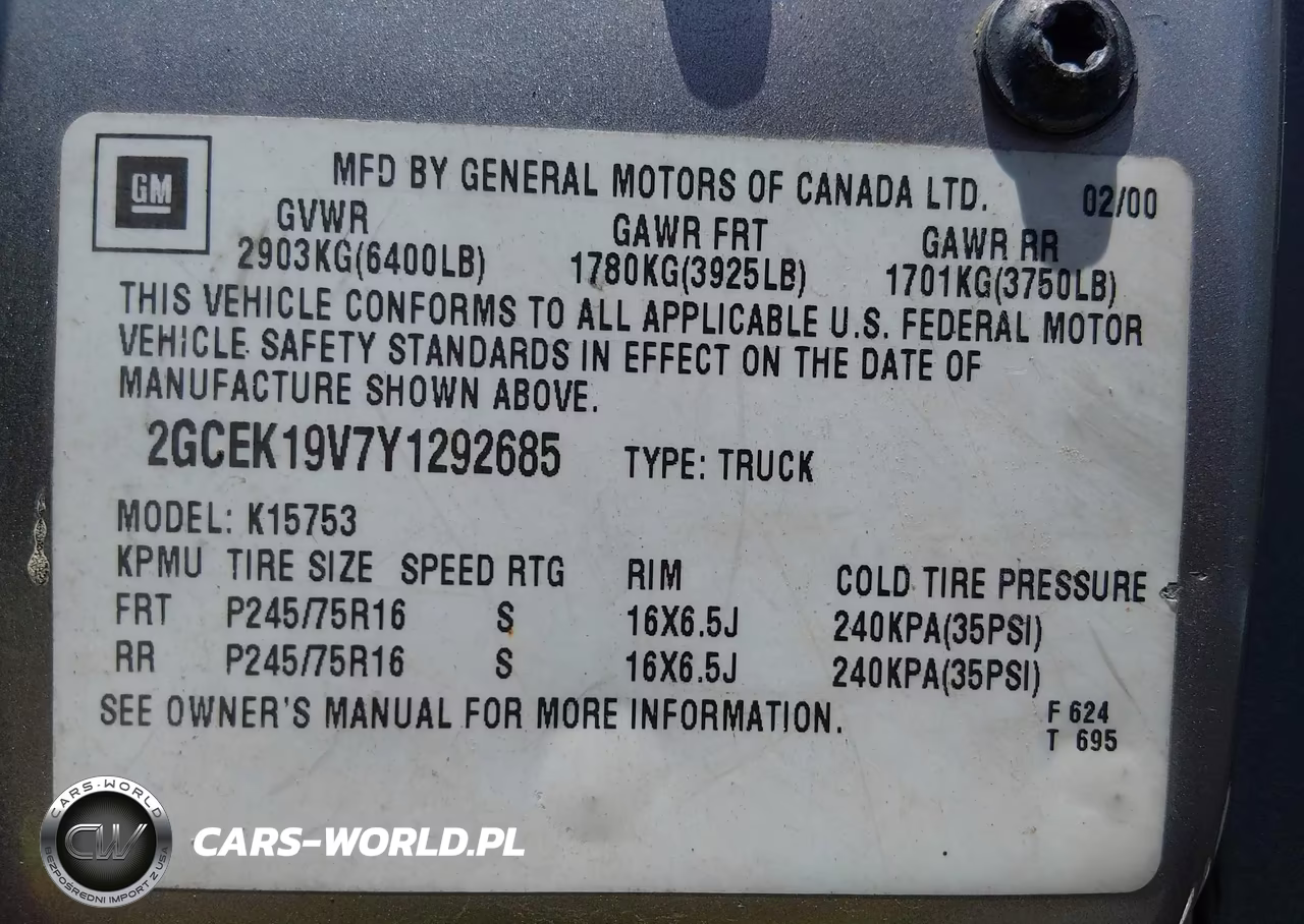 2000 Chevrolet Silverado 1500 VIN:2GCEK19V7Y1292685 - 9