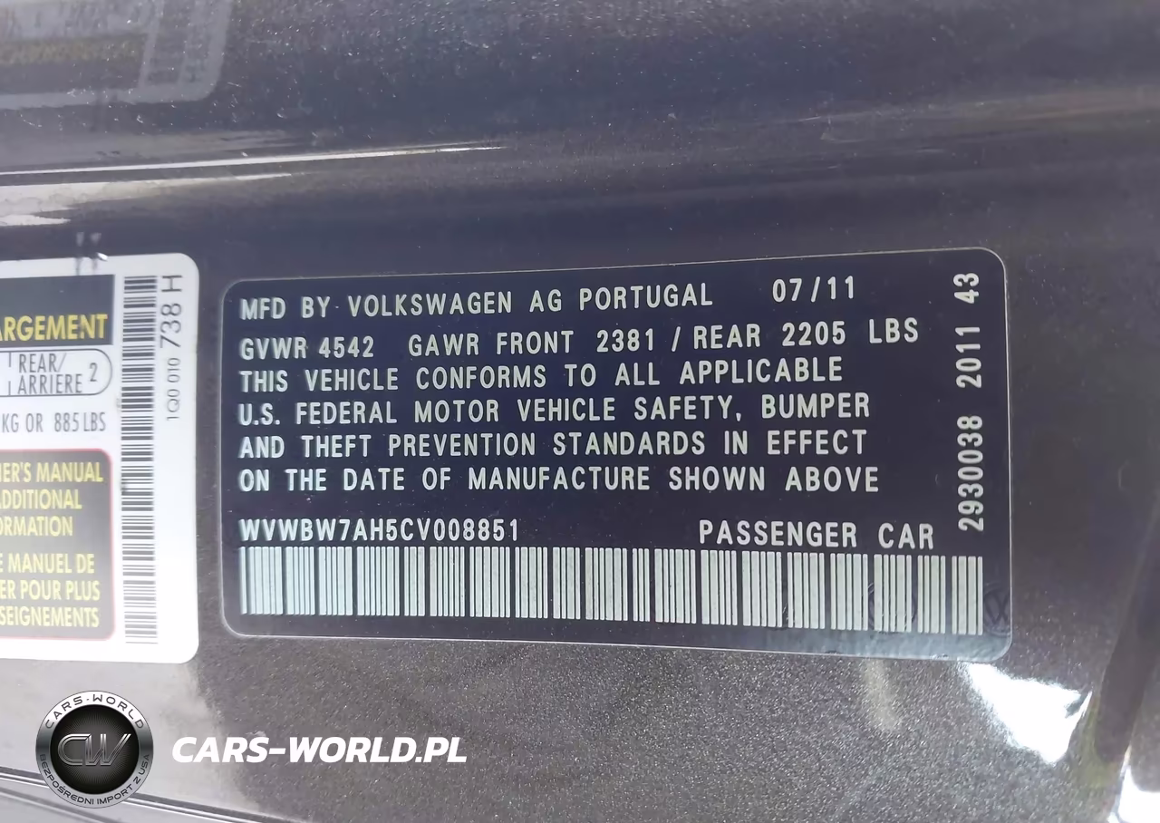 2012 Volkswagen Eos Komfort VIN:WVWBW7AH5CV008851 - 9