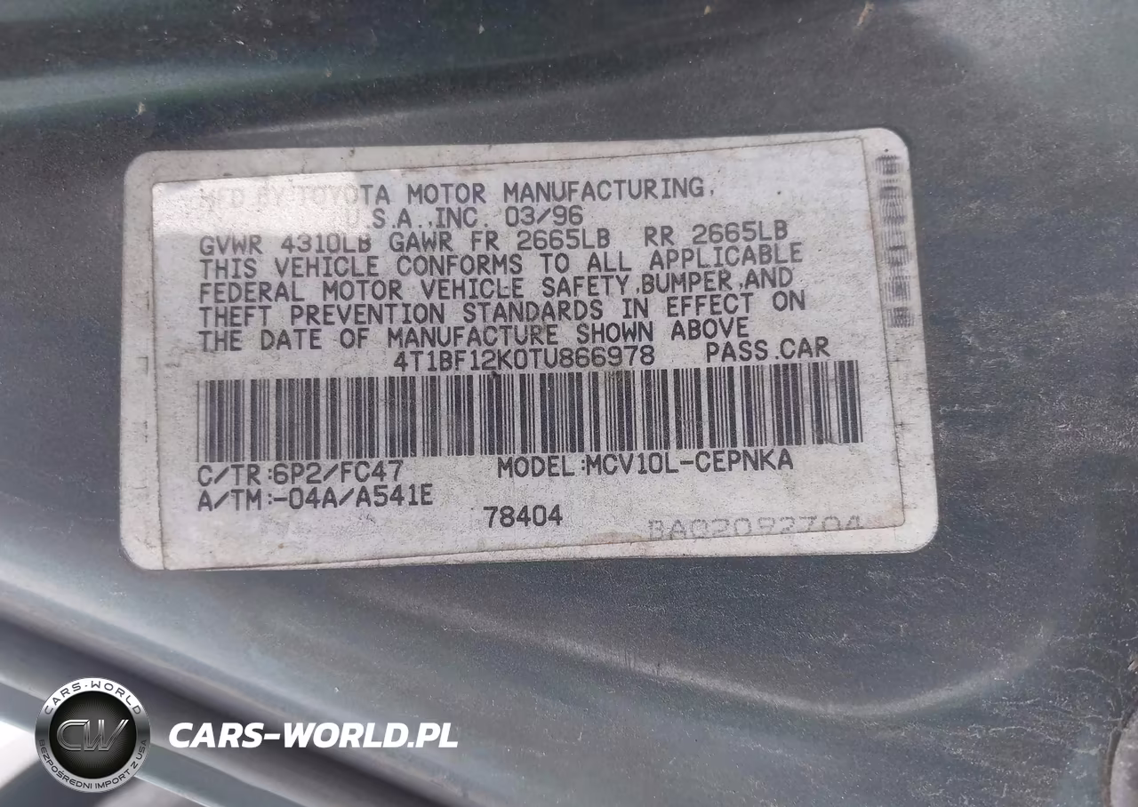 1996 Toyota Camry Le-Xle-Se VIN:4T1BF12K0TU866978 - 9