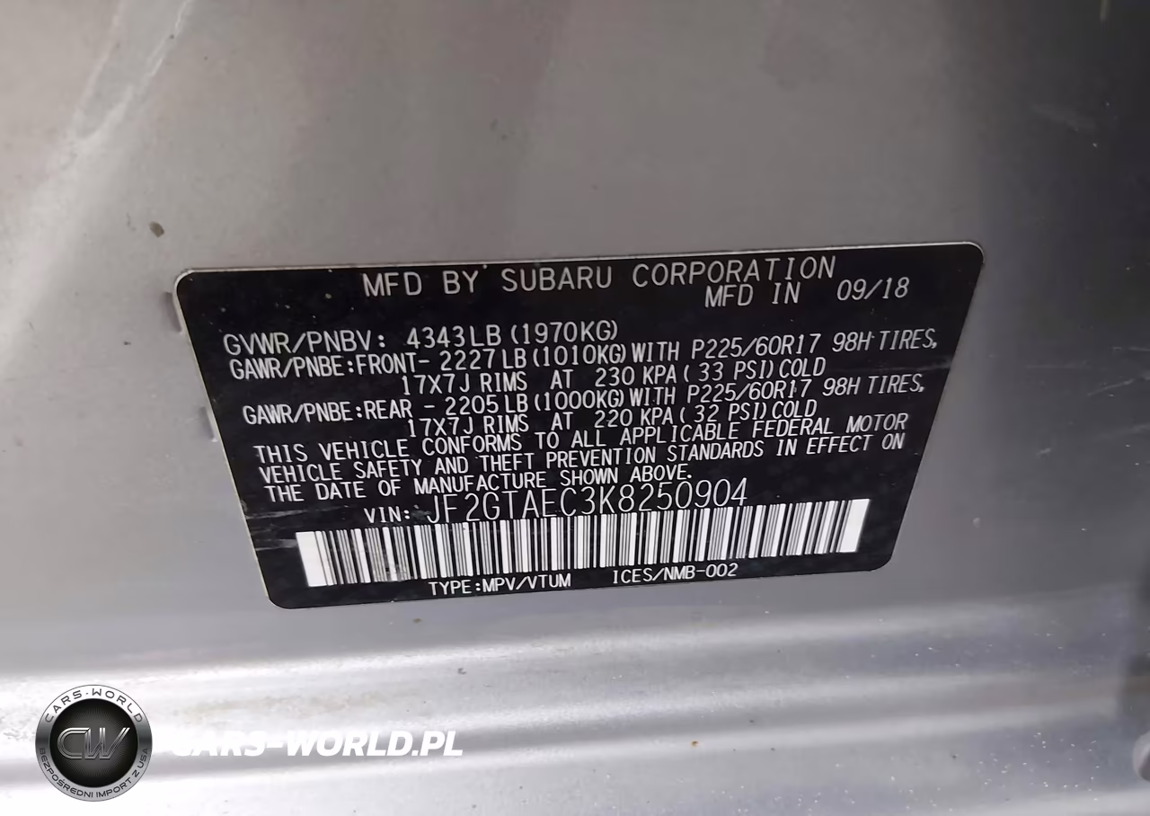 2019 Subaru Crosstrek 2.0I Premium VIN:JF2GTAEC3K8250904 - 9