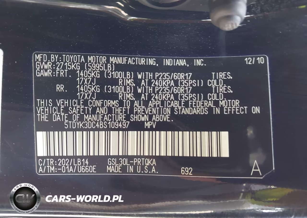 2011 Toyota Sienna Xle V6 VIN:5TDYK3DC4BS109497 - 9