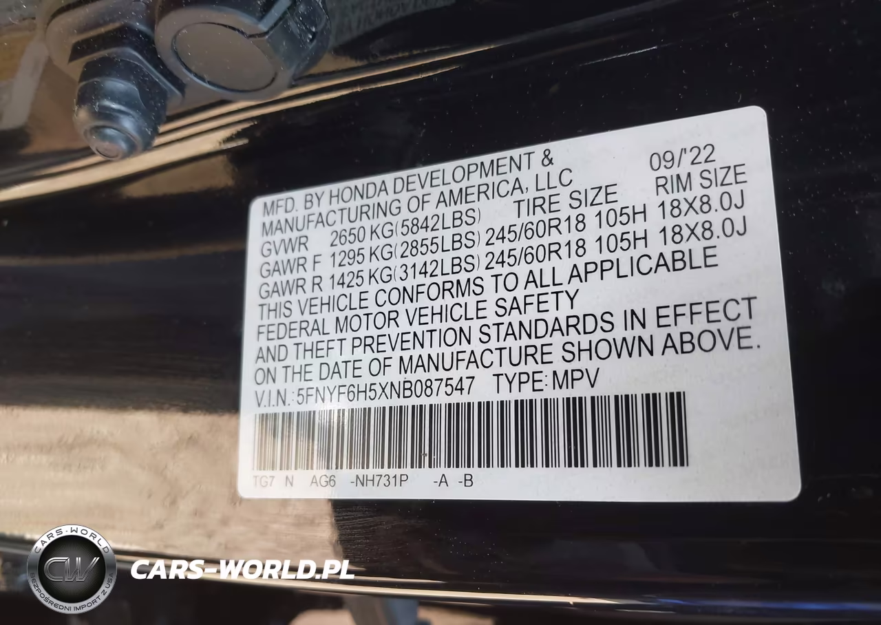 2022 Honda Pilot Awd Ex-L VIN:5FNYF6H5XNB087547 - 9