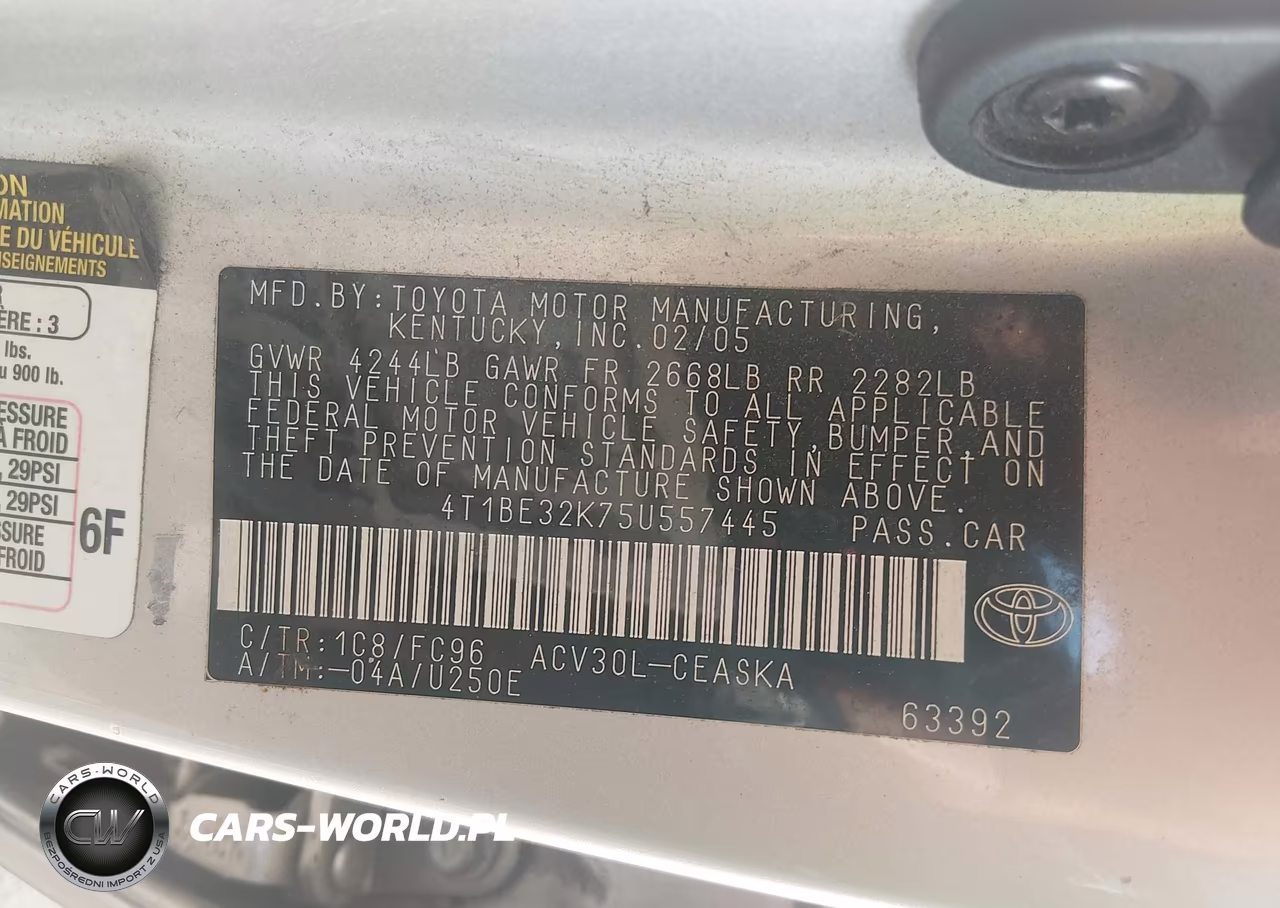 2005 Toyota Camry Se VIN:4T1BE32K75U557445 - 9