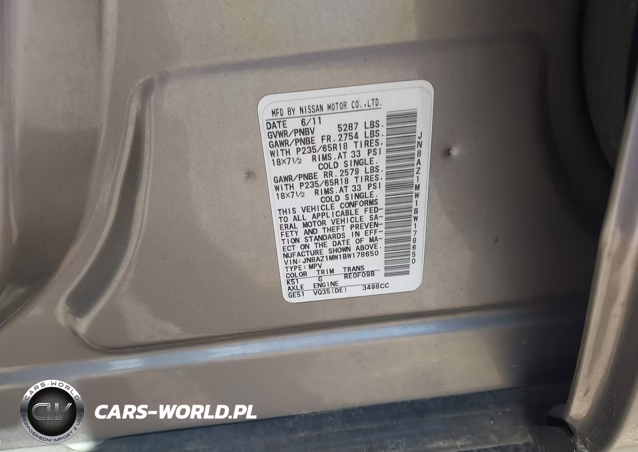 2011 Nissan Murano Sl VIN:JN8AZ1MW1BW178650 - 9