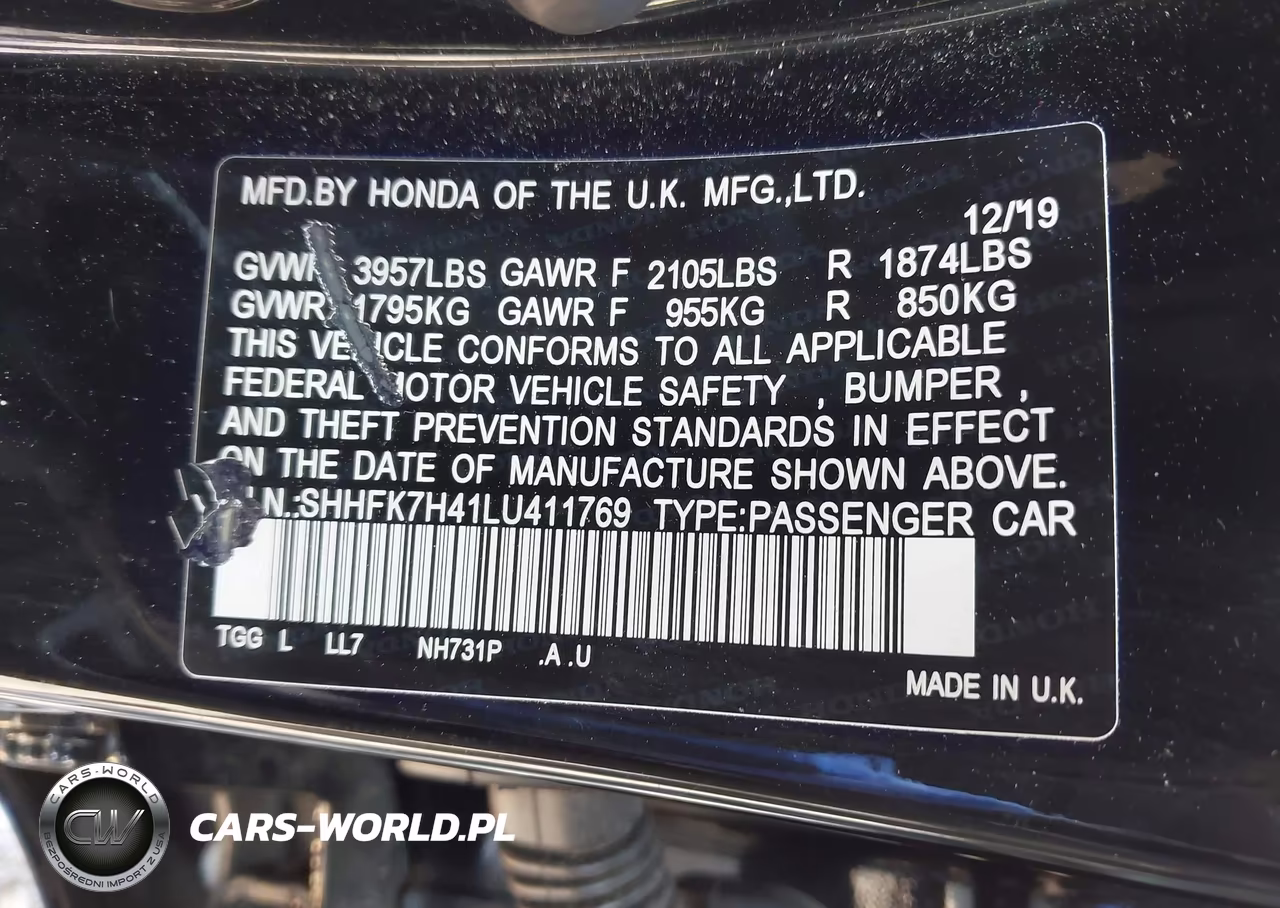 2020 Honda Civic Sport VIN:SHHFK7H41LU411769 - 9