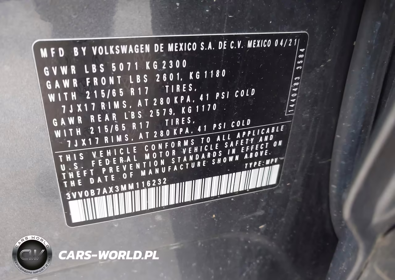 2021 Volkswagen Tiguan 2.0T S VIN:3VV0B7AX3MM116232 - 9