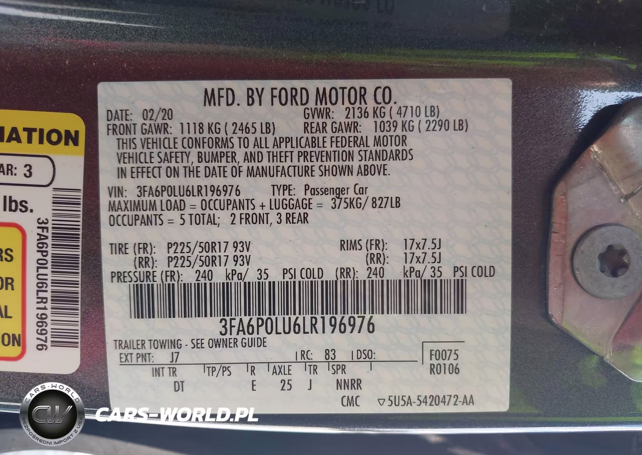 2020 Ford Fusion Hybrid Se VIN:3FA6P0LU6LR196976 - 9