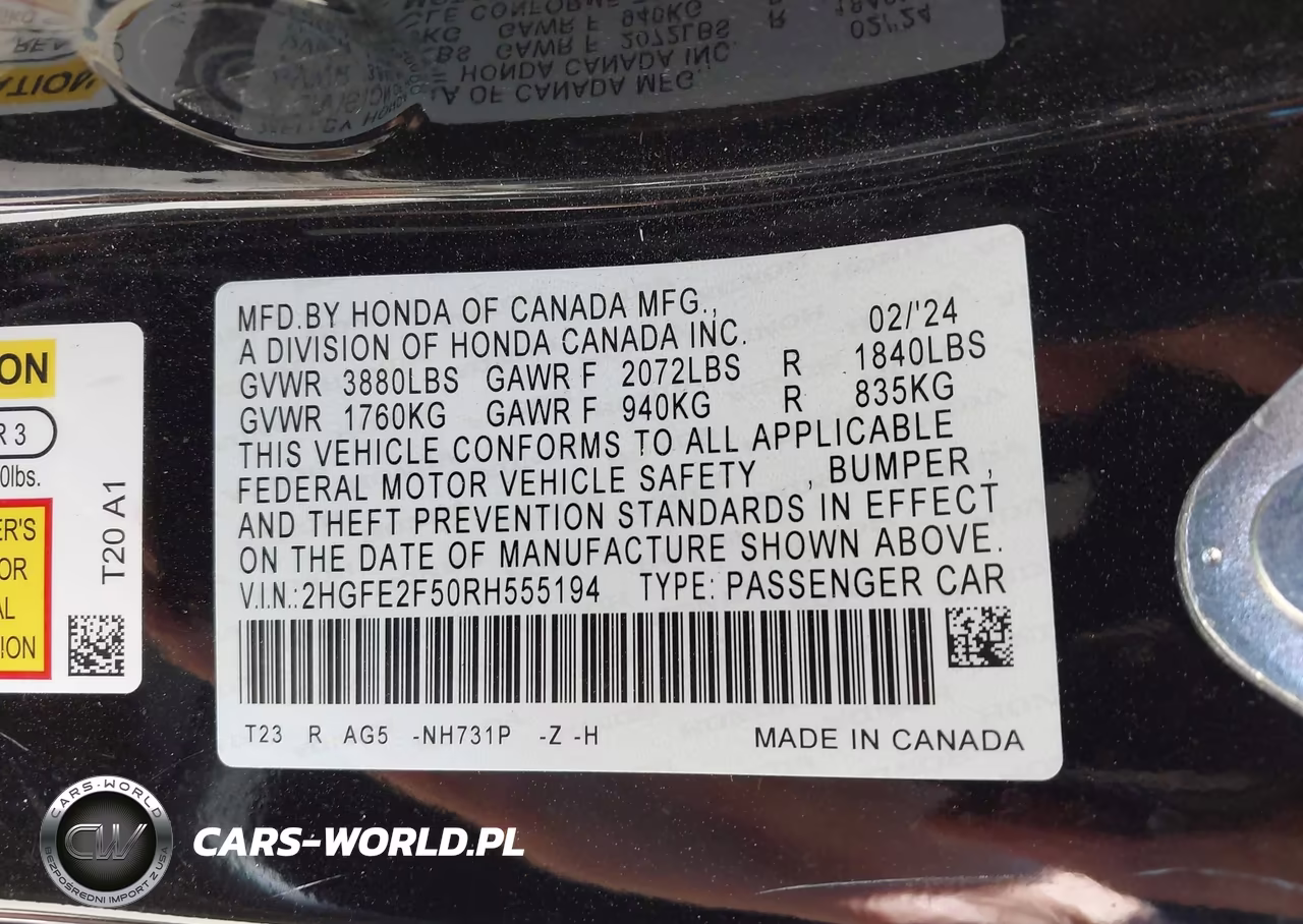 2024 Honda Civic Sport VIN:2HGFE2F50RH555194 - 9