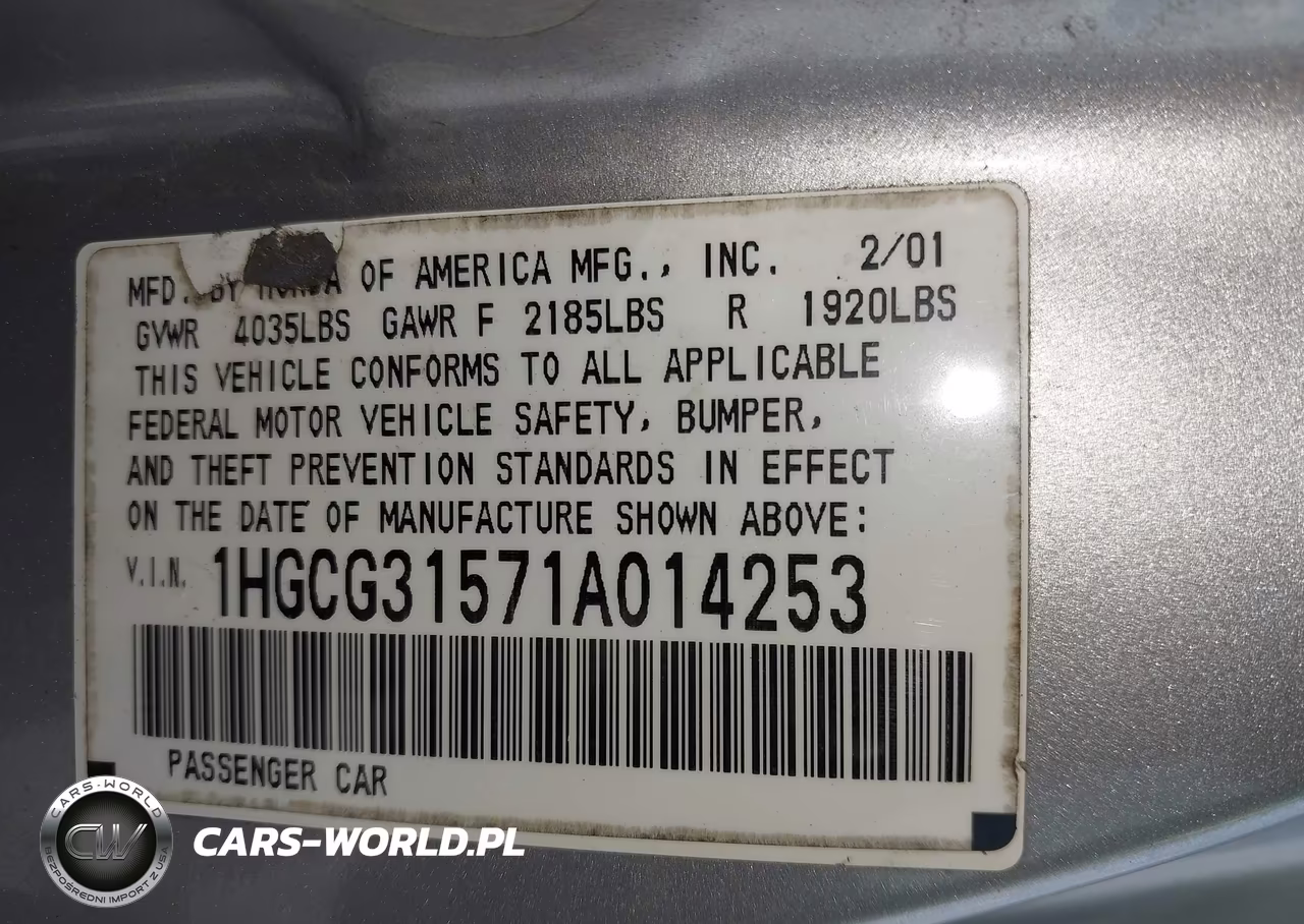 2001 Honda Accord 2.3 Ex VIN:1HGCG31571A014253 - 9