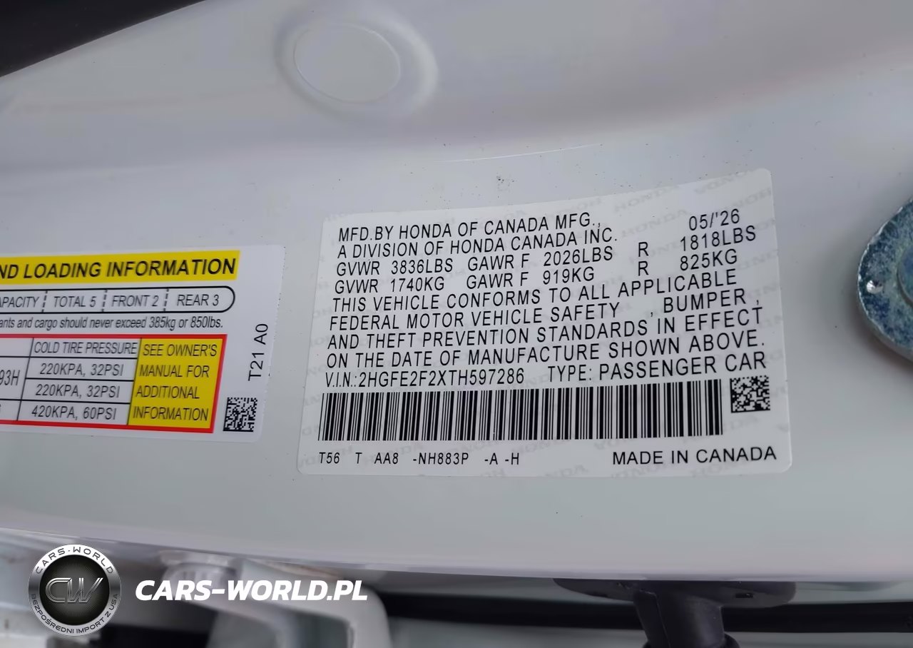 2026 Honda Civic Lx VIN:2HGFE2F2XTH597286 - 9