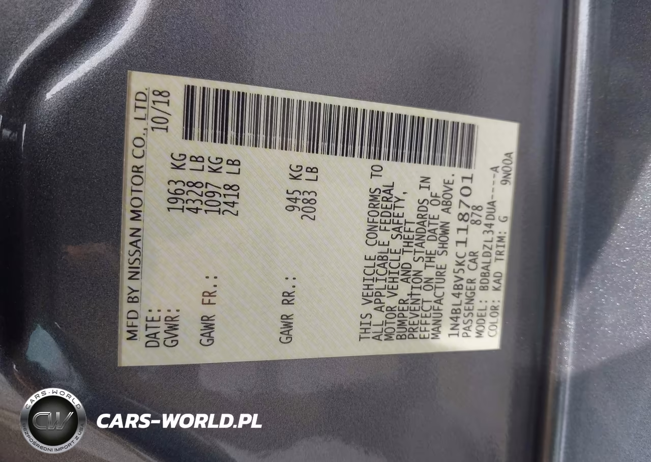 2019 Nissan Altima 2.5 S VIN:1N4BL4BV5KC118701 - 9