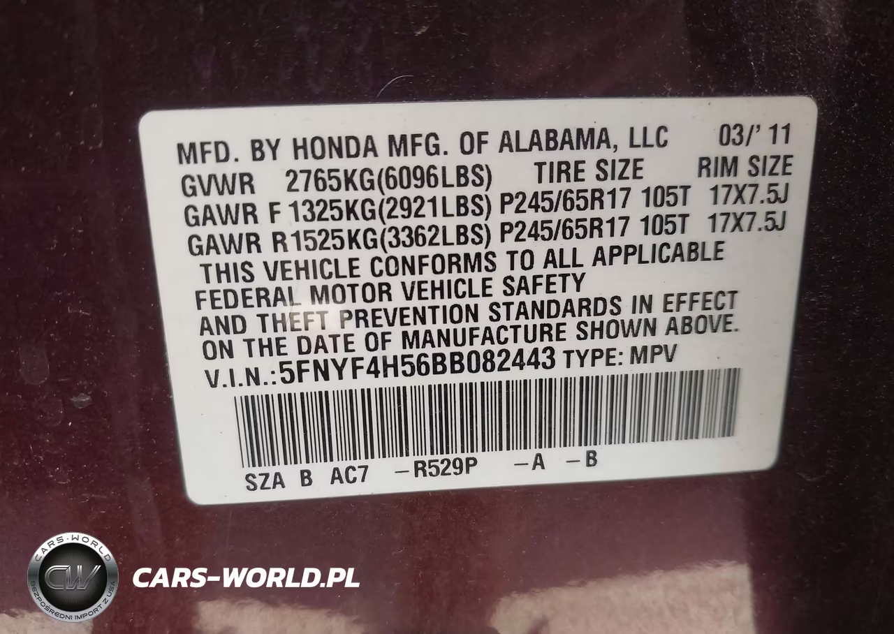 2011 Honda Pilot Ex-L VIN:5FNYF4H56BB082443 - 9