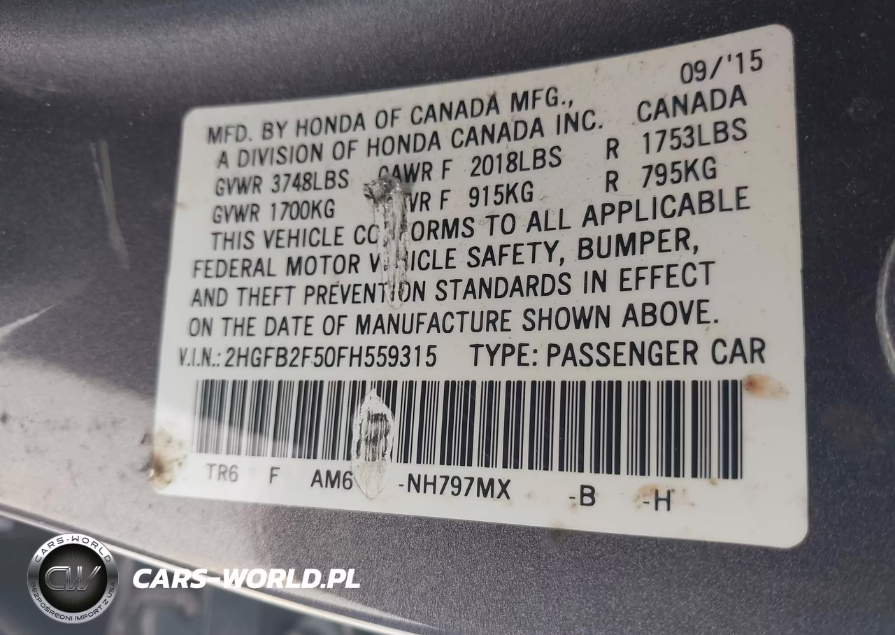 2015 Honda Civic Lx VIN:2HGFB2F50FH559315 - 9