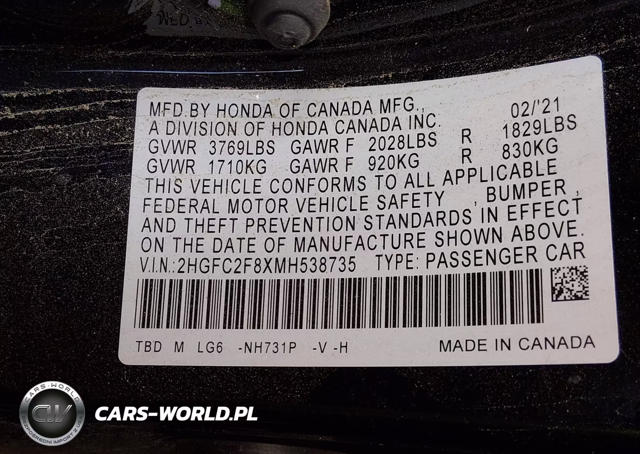 2021 Honda Civic Sport VIN:2HGFC2F8XMH538735 - 9