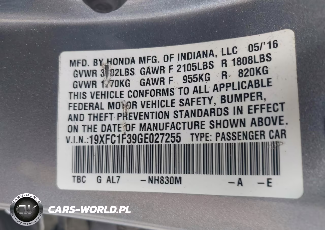 2016 Honda Civic Ex-T VIN:19XFC1F39GE027255 - 9