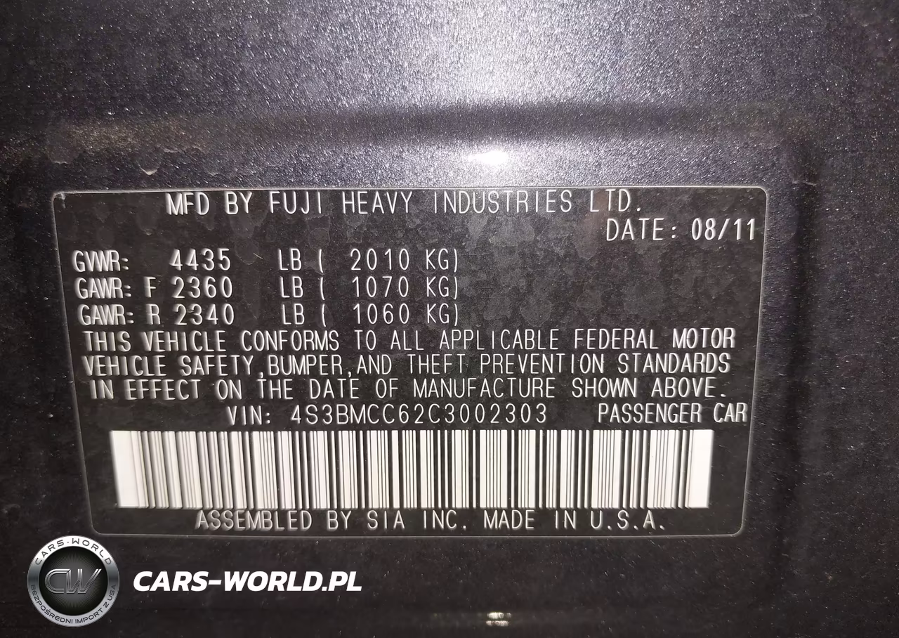 2012 Subaru Legacy 2.5I Premium VIN:4S3BMCC62C3002303 - 9