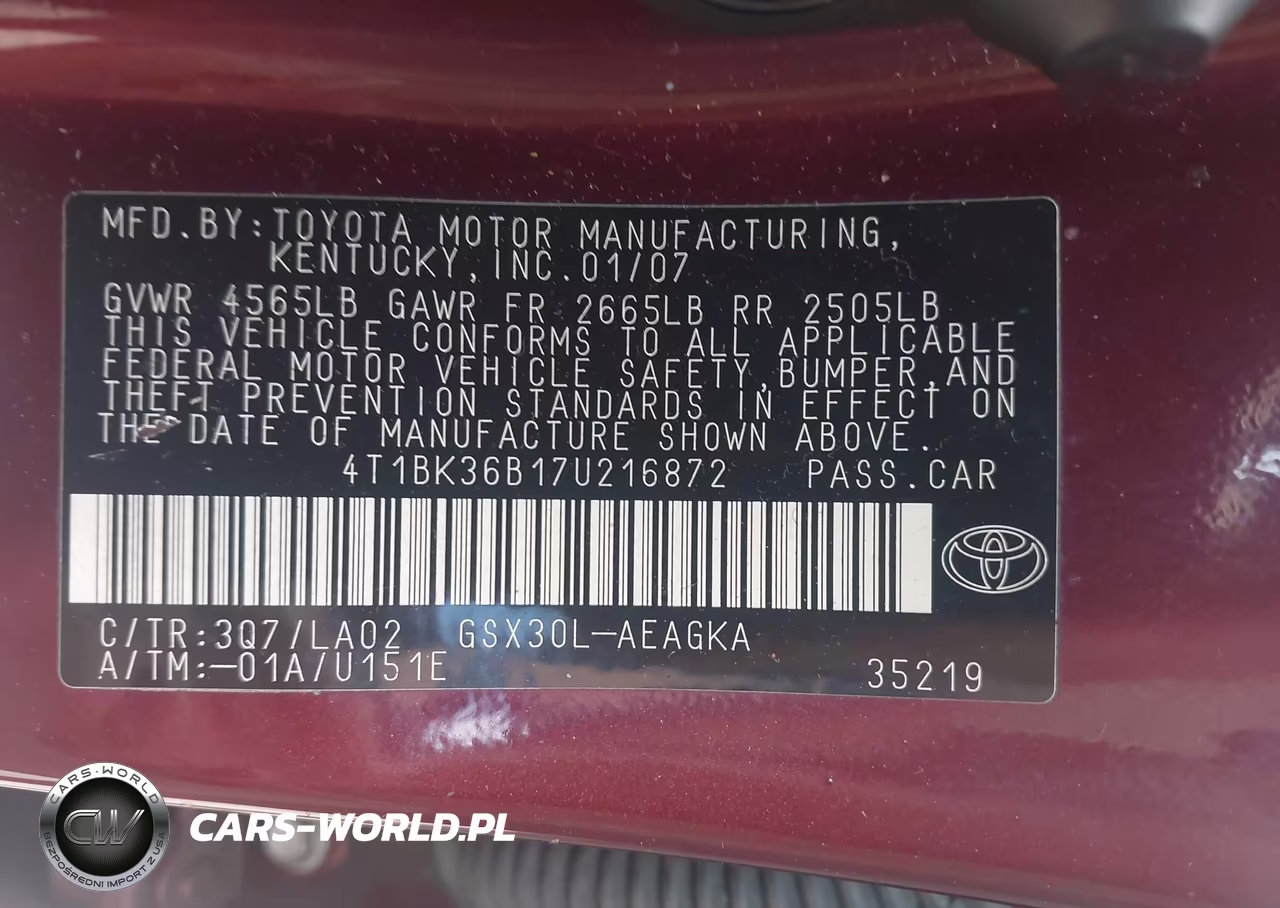 2007 Toyota Avalon Xls VIN:4T1BK36B17U216872 - 9
