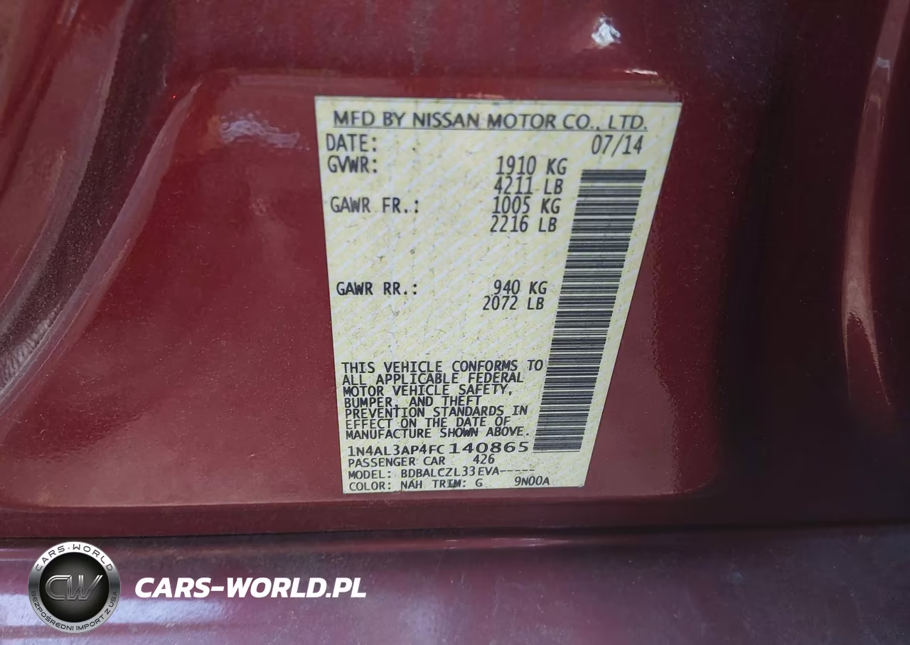 2015 Nissan Altima 2.5 S VIN:1N4AL3AP4FC140865 - 9
