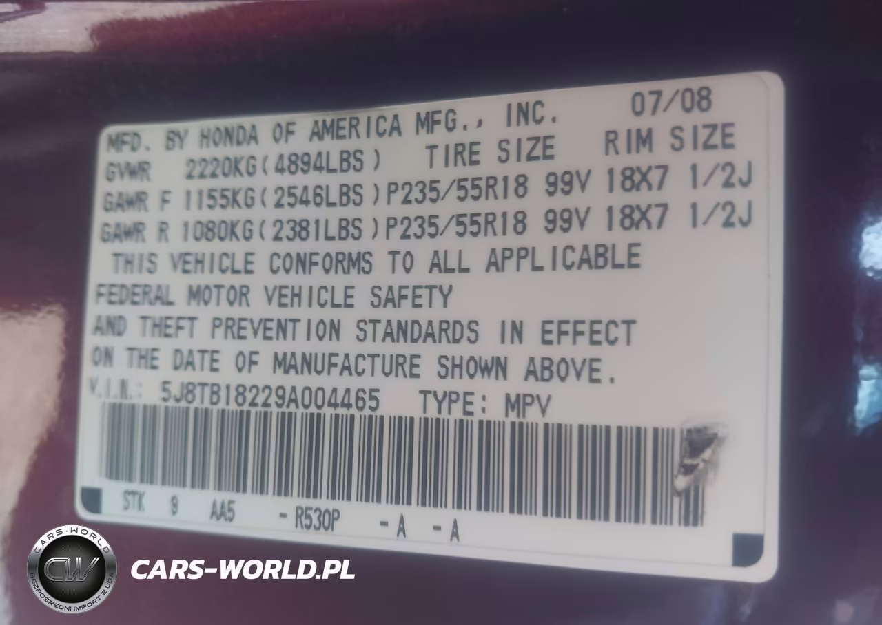 2009 Acura Rdx VIN:5J8TB18229A004465 - 9