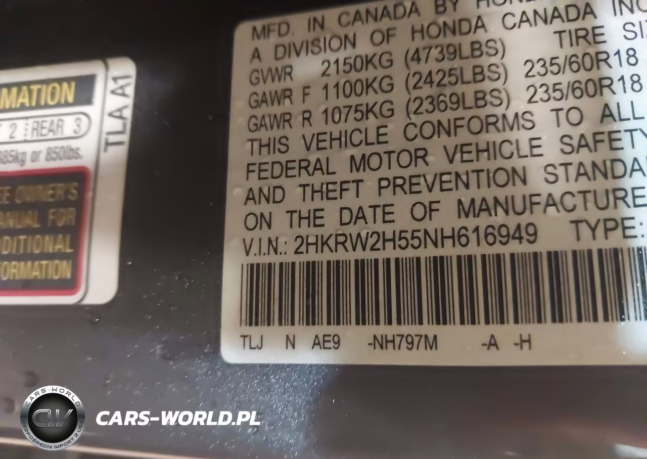 2022 Honda Cr-V Awd Ex VIN:2HKRW2H55NH616949 - 9