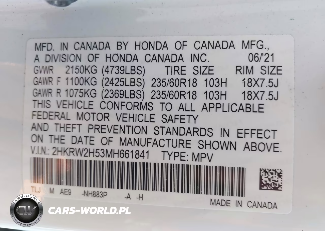 2021 Honda Cr-V Awd Ex VIN:2HKRW2H53MH661841 - 9