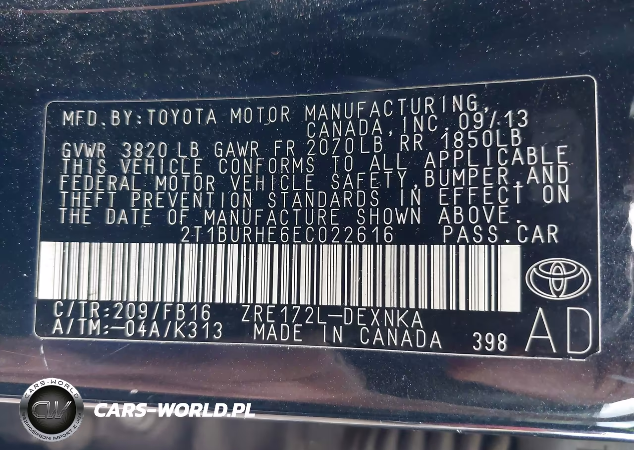 2014 Toyota Corolla Le VIN:2T1BURHE6EC022616 - 9