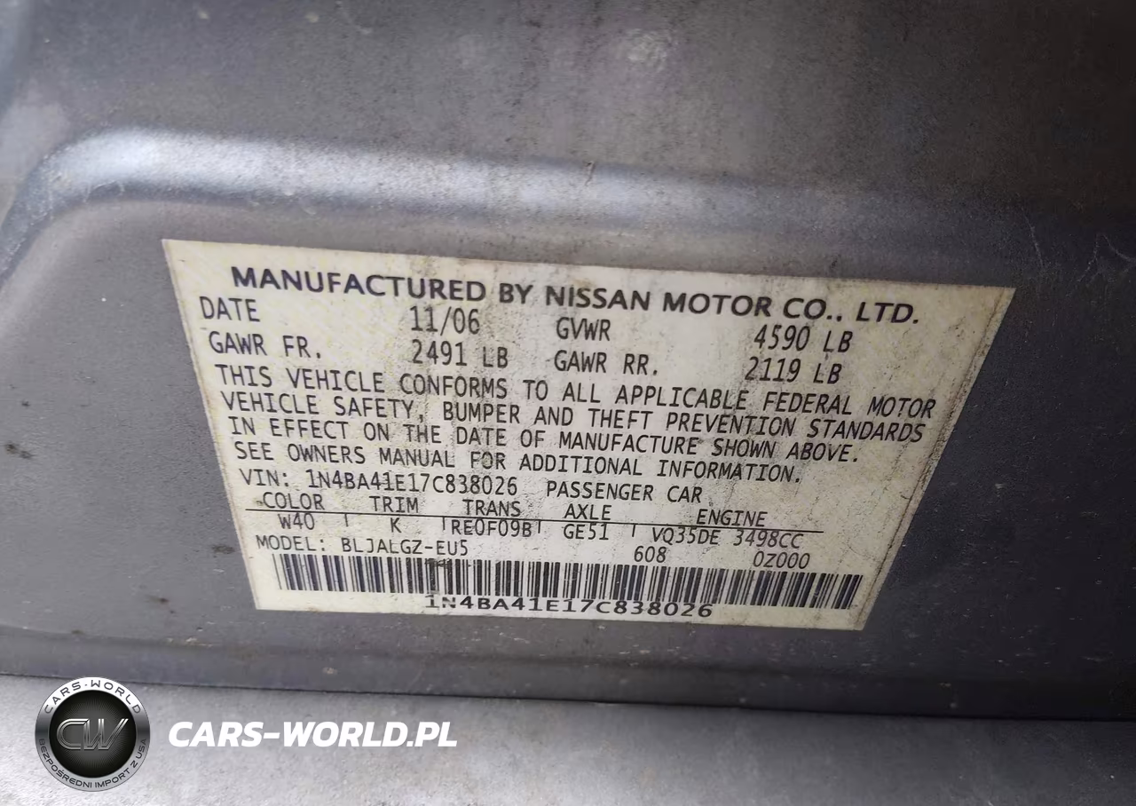 2007 Nissan Maxima 3.5 Sl VIN:1N4BA41E17C838026 - 9