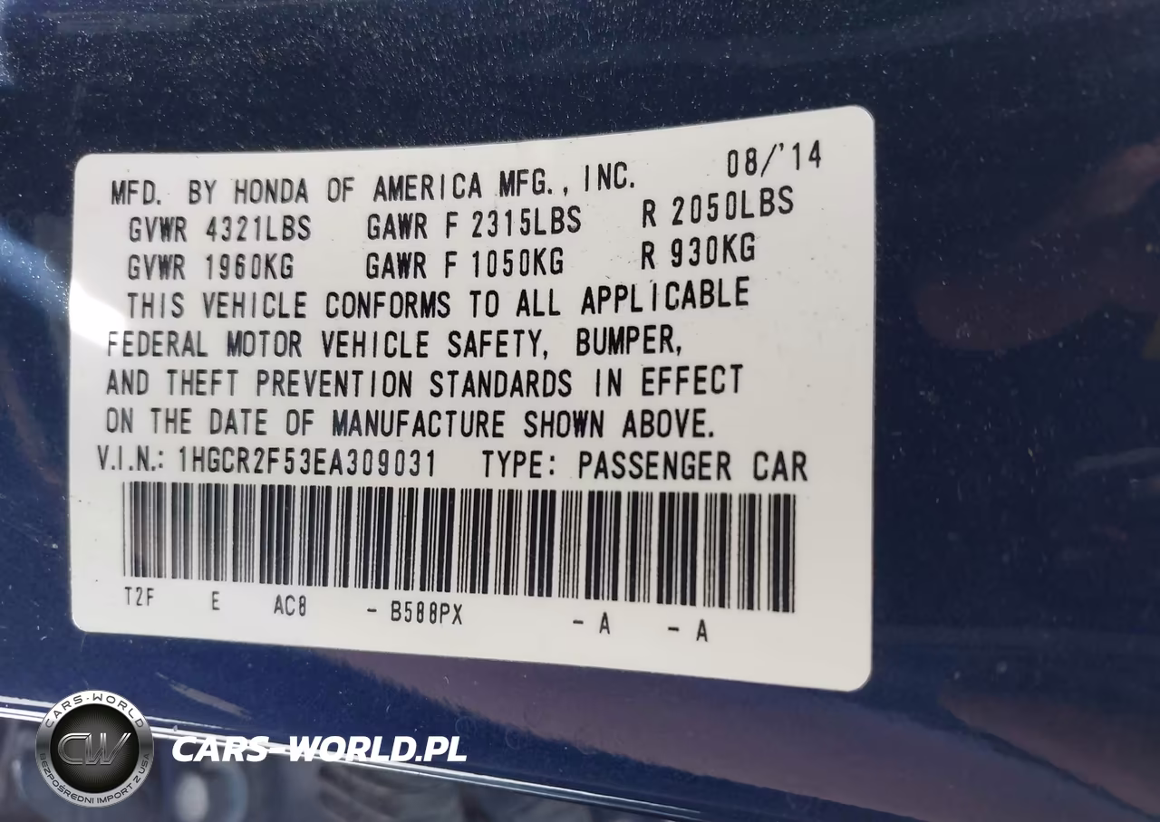 2014 Honda Accord Sport VIN:1HGCR2F53EA309031 - 9