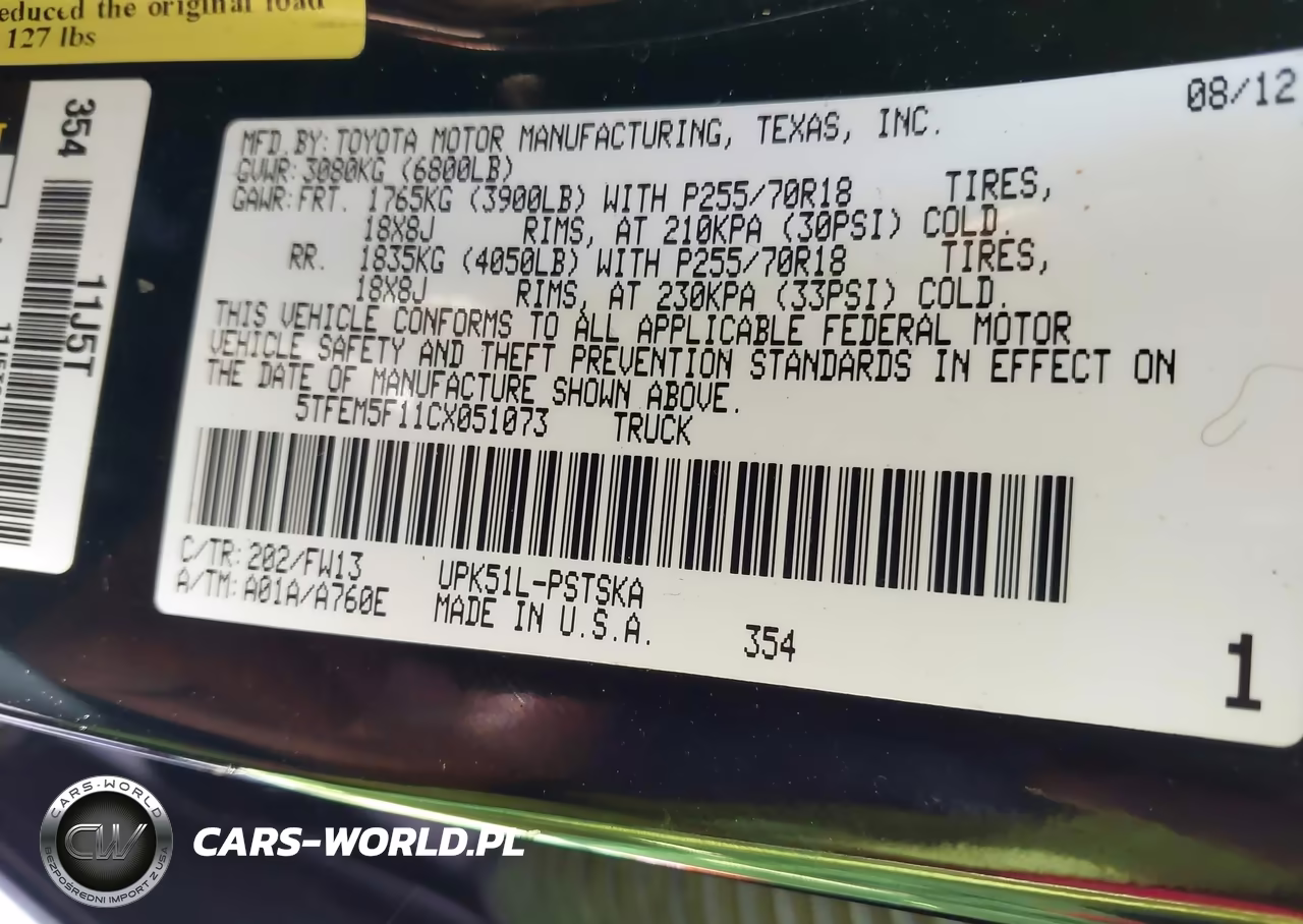 2012 Toyota Tundra Grade 4.6L V8 VIN:5TFEM5F11CX051073 - 9